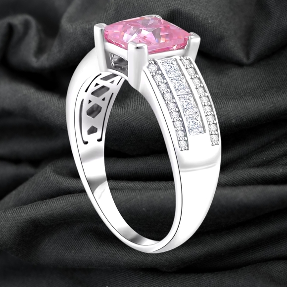 NWT PINK & WHITE MOISSANITE DIAMOND RING IN PLATINUM OVER STERLING SILVER SZ 10 - Picture 8 of 11